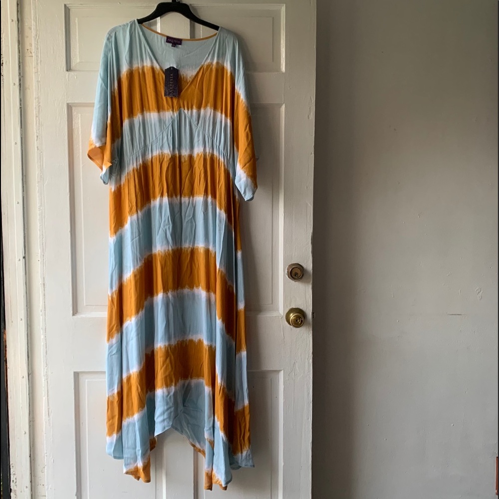 Artesia Long Light Blue & Gold Dress